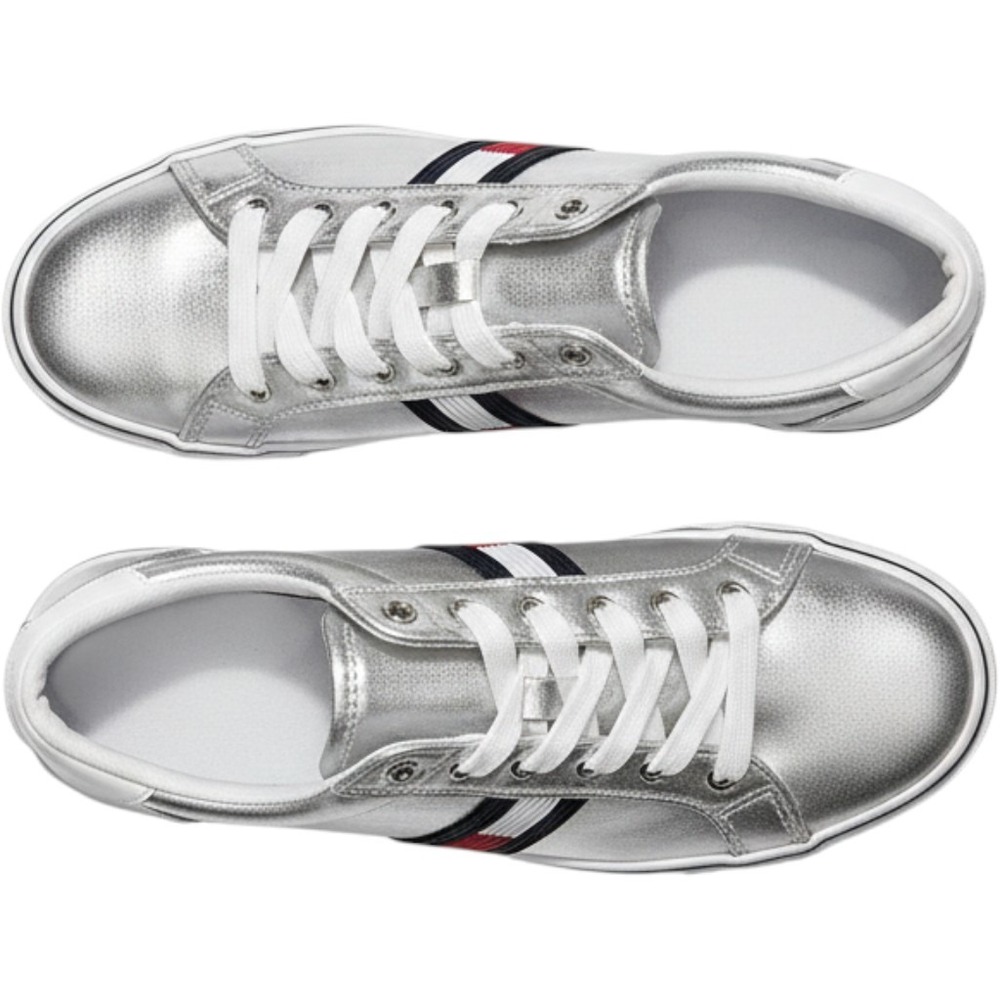 Tommy Hilfiger Twoneas Metallic Silver Fashion Sneakers Womens 9.5M Low Top